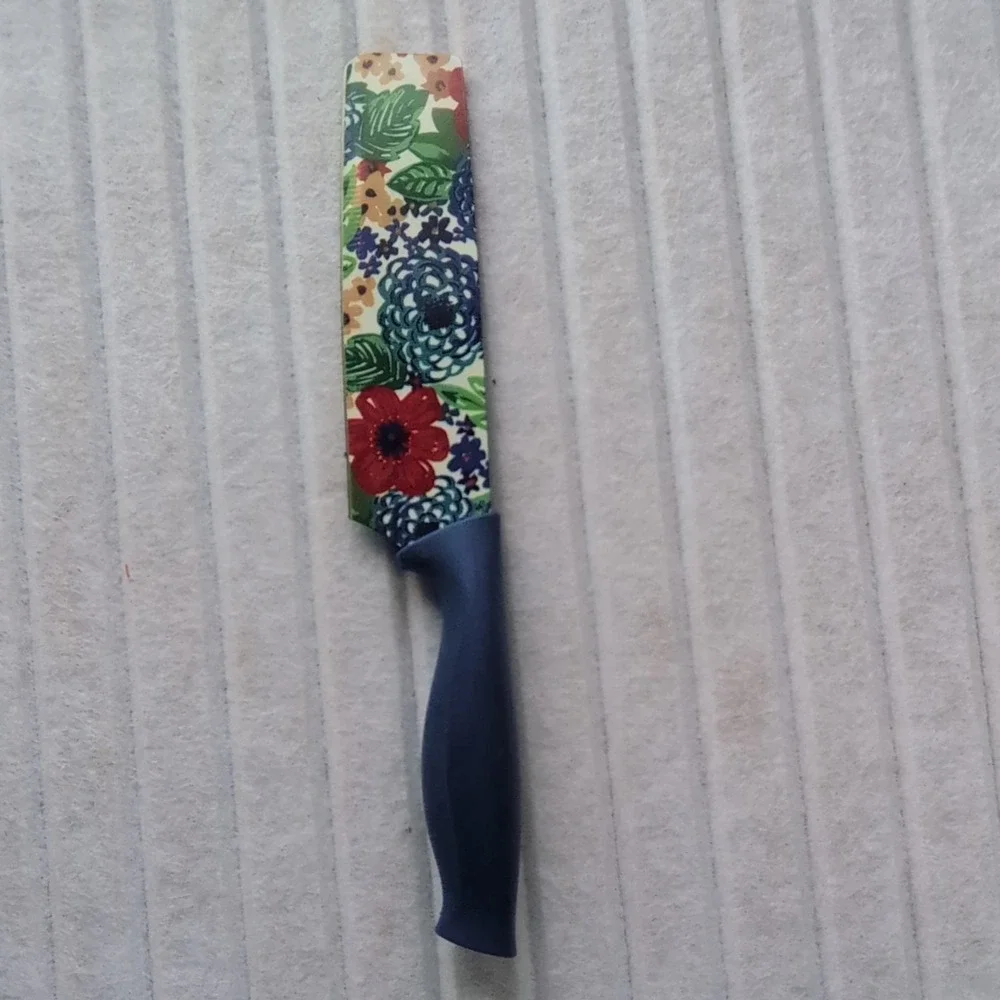 Multicolor Floral Nakiri Knife for Vegetables with Plastic Handle